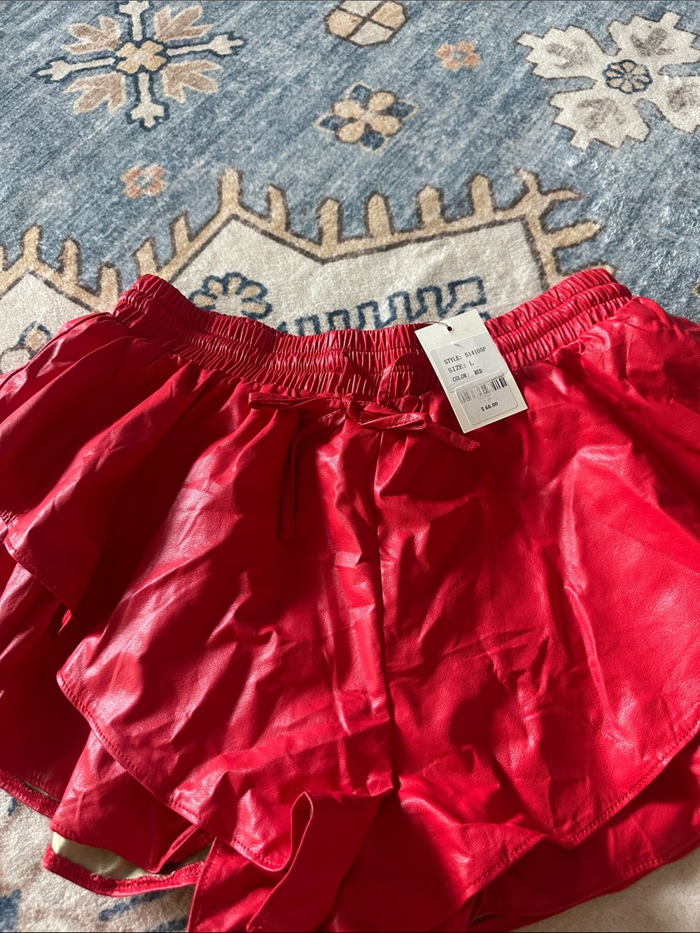 Red Ruffled pleather Shorts